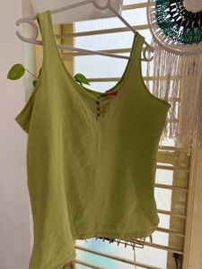 Green Tank Top with Button Detail