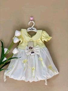 🆕️Cute Yellow &amp; White Dress For 2year Girl