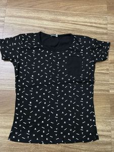Patterned Black Pocket Tee