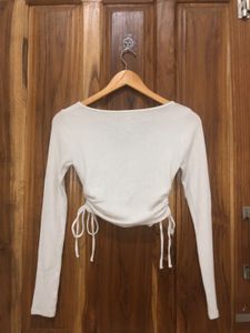 White Ribbed Button-Front Top