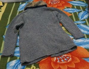 Striped Coat with Faux Fur Collar