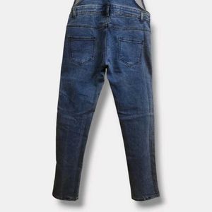Blue Textured Full Length Dungaree Women