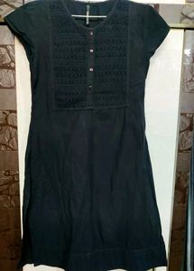 MODA RAPIDO black Straight Kurti Round Neck Short Sleeves Size - L