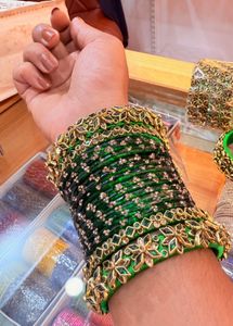 Green &amp; Gold Bangle Set Pair