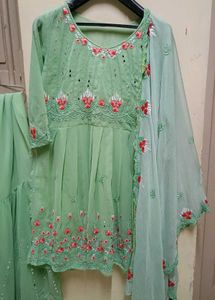 Green Embroidered Kurta Set