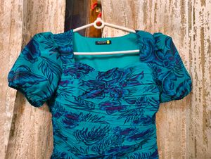 Women Alluring Turquoise Blue Floral Dress