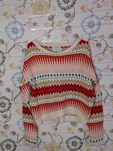 SLIGHTLY CROPPED PRINTED WOMEN SWEATER