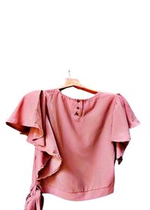 Casual Flared Sleeves Women Pink Top