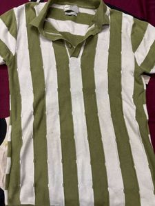 Striped White Nd Green Polo Tshirt