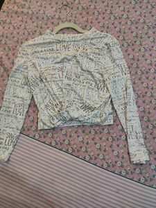 White Printed Semi Crop Top