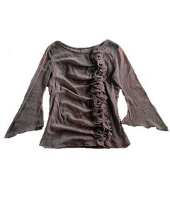 Brown Ruffled Long Sleeve Top