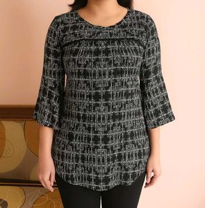 Black & White Plaid Bell Sleeve Top