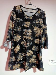 MINI KOREAN DRESS WITH HIGH LOW BELL SLEEVES
