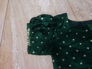 New Green Pattupavada With Golden Print