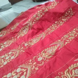 Red Embroidered Lehenga Unstitched