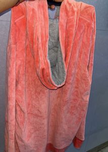 Coral Velour Zip-Up Hoodie
