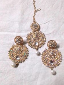 Beautiful White Stone Earrings ⚪ With Maangtika