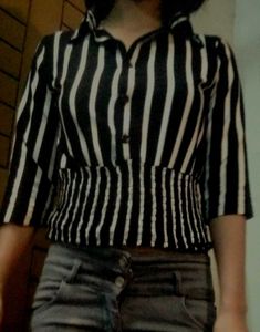 Striped Y2k Black And White Top