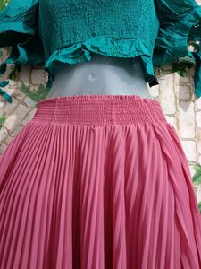 Korean😍Pink Plated Long skirt