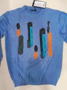 Stylish Blue Patterned Sweater (Here And Now Brand