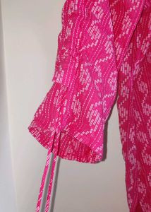 Bright Pink Ikat-Print Cotton Kurta