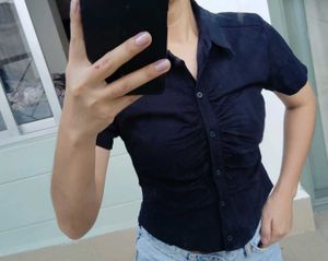 Ruched Button-Down Top