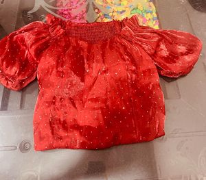 Red organza Off-Shoulder Top