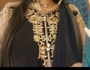 Black- Fawn Party Wear Georgette  Net Kurti