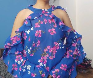 Flared Blue Off Shoulder Top