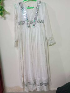 White Mirror Work Kurta Set