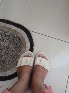 White Studded Slides