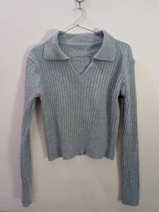 Grey Knit Polo Sweater