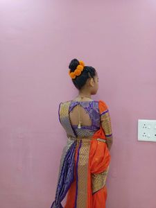 Orange predraped navvari saree with blouse