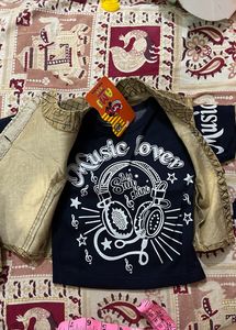 Fancy Tshirt Pants Set With Jacket