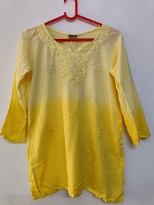 Yellow Embroidered Short Kurti