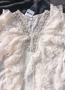 Heavy Industry Beaded Rufle Lace Spring V-neck Top