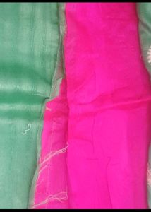 Pink & Green Sare & Yellow Embroidery