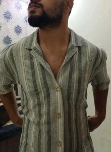 Striped Casual Green White Check Shirt