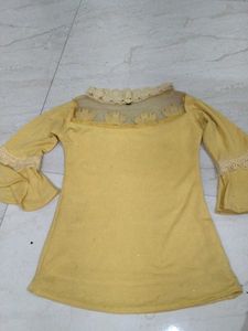 Yellow Frill Sleeves Tops For Girls