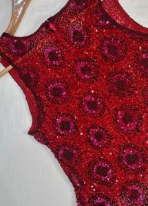 Red Sequin Beaded Sleeveless Top