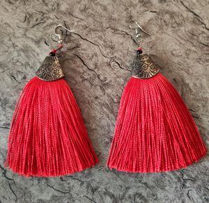 Red premium thread Tassel drop Earring