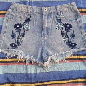 Floral Embroidered Denim Shorts