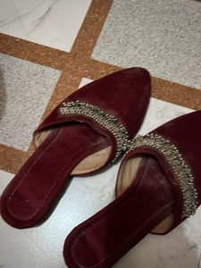 Maroon Velvet Ethnic Mules