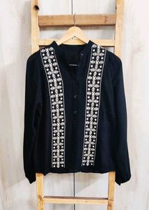Black Embroidery Work Cotton Top Size-38