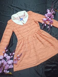 Vintage Dark Peach Lace Dress with collar
