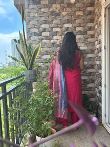 Pink &amp; Blue Printed Salwar Suit With Noodle Strap