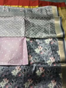 Floral Print Saree with SilverJariBorder+UnstitchB