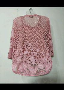 MAX Pink Sheer Top With Attached Camisole