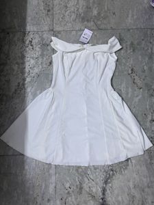 Off-Shoulders Solid Zipper White Mini Dress
