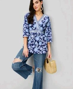 V-neck Short Cotton Kurti